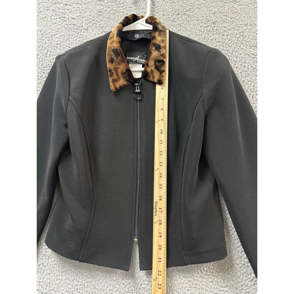 Vintage Positive Attitude Blazer Womens 12 Black Animal Print Detachable Collar - Picture 6 of 12